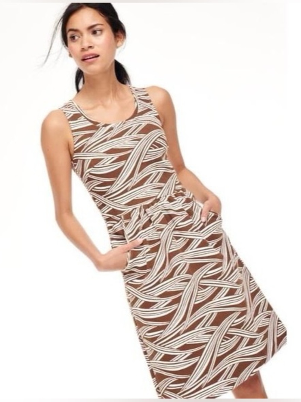 Boden ~ Ellie ~ Classic Sleeveless Ponte Dress Brown Ivory Wave Pattern Size 12